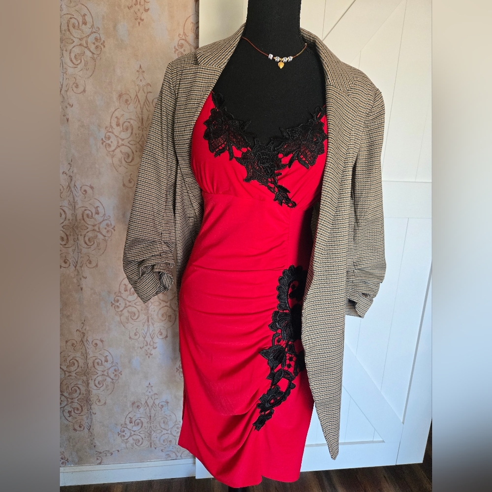 Red and Black Lace Dress 90s Vintage- Medium - Picture 10 of 10